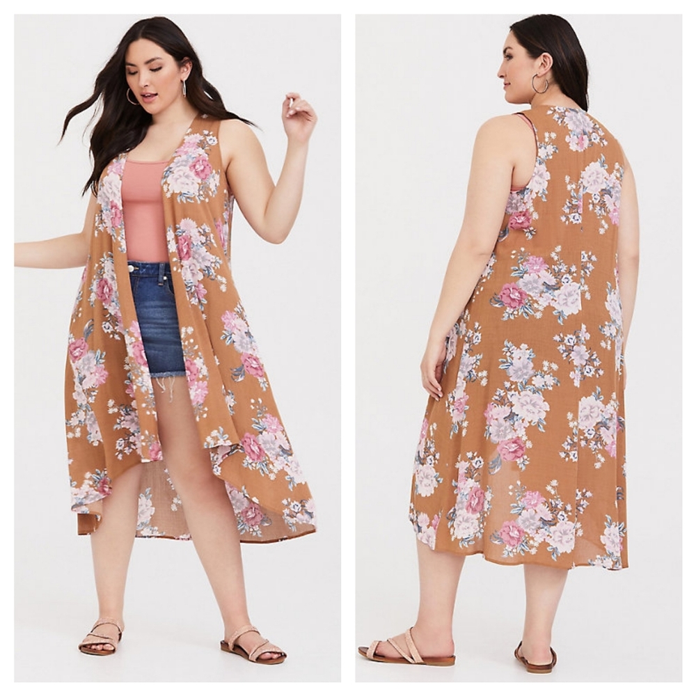 Torrid Brown Floral Gauze Maxi Vest Boho 00/0